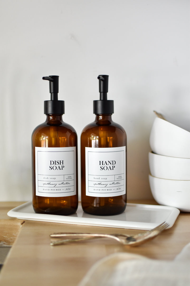Dish Soap + Hand Soap Set - Amber Glass - Apothecary Style