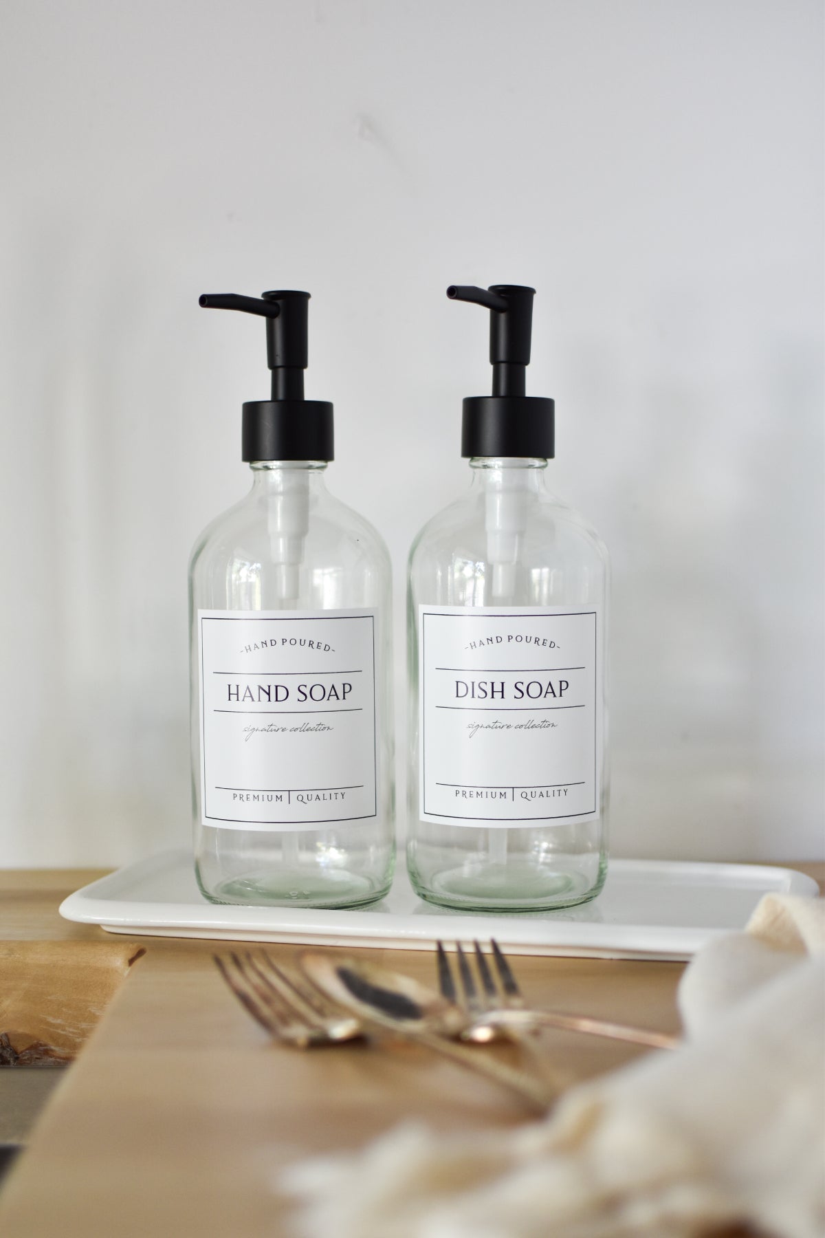 Dish Soap + Hand Soap Set - Clear Glass - Apothecary Style