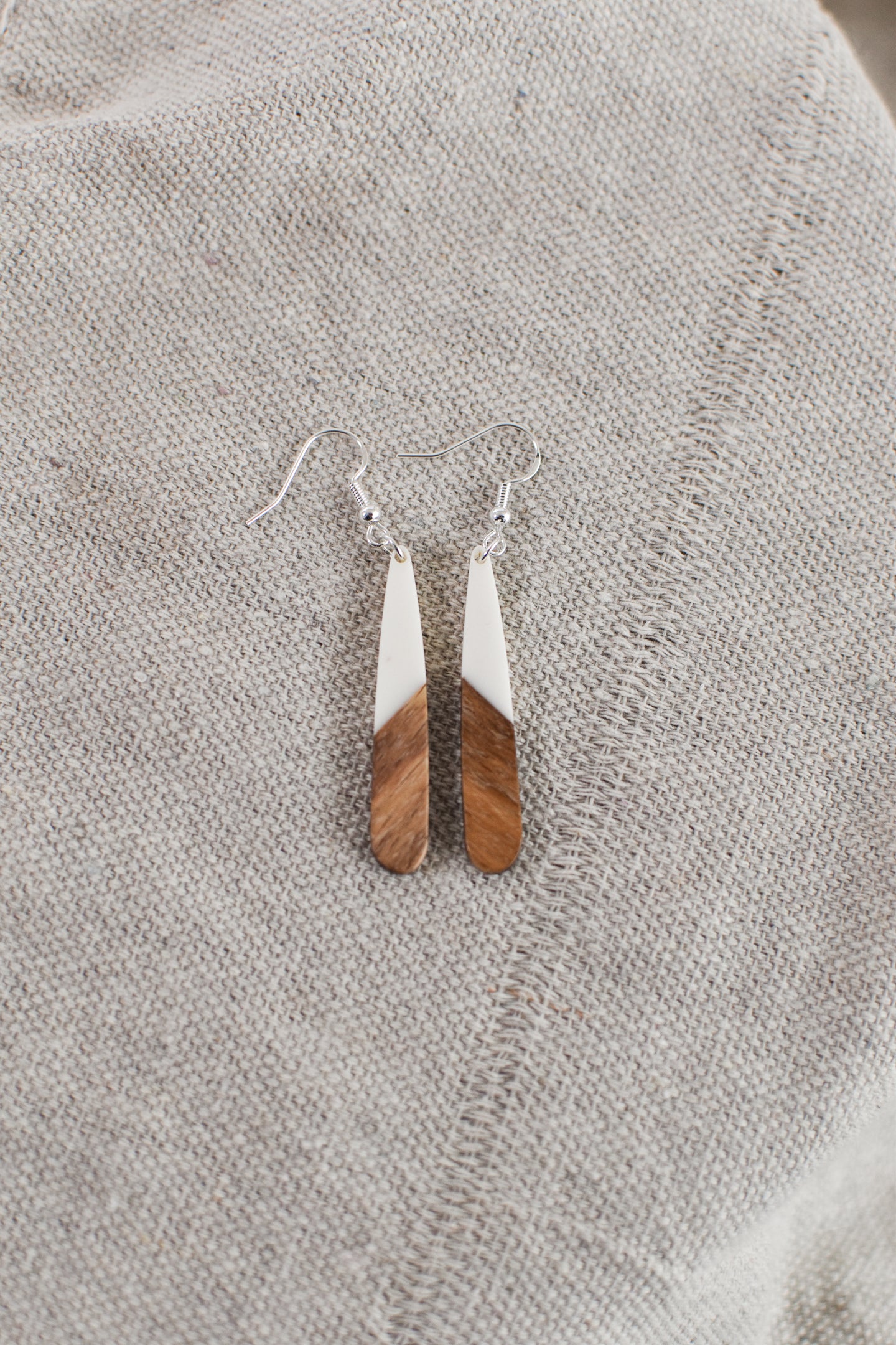 White Resin + Wood Dangle Earrings