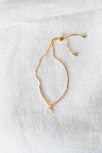 Gold-Filled Bracelet with White Shell Charm & Cubic Zirconia Stones - Adjustable Bracelet