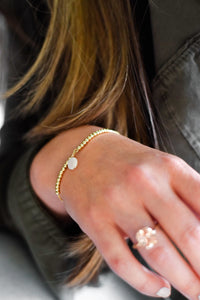 Gold-Filled Bead Bracelet with White Shell Charm - Adjustable Bracelet